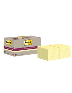Post-It Super Sticky Pack de 12 blocs de 70 notes autocollantes recyclées - Forme carrée - 47,6 x 47,6 mm - Jaune clair