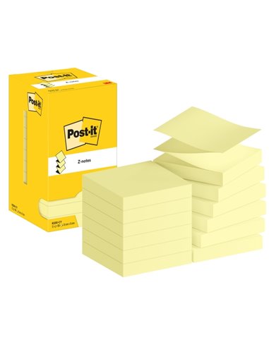 Lot de 12 blocs de 100 notes autocollantes repositionnables en Z - Forme carrée - 76 x 76 mm - Jaune clair