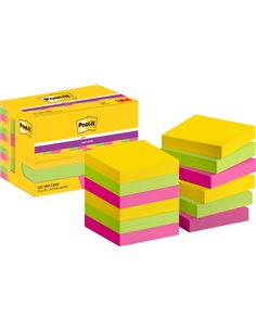 Post-It Super Sticky Pack de 12 blocs de 90 notes autocollantes repositionnables - Forme carrée - 47,6 x 47,6 mm - Couleurs asso