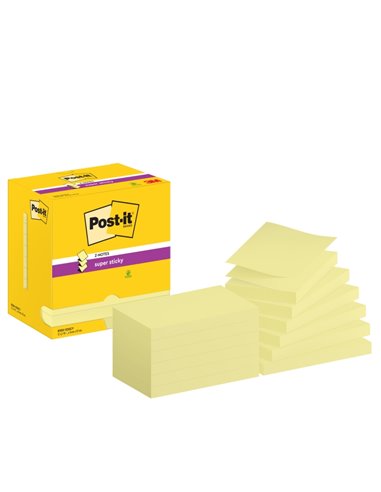 Post-It Super Sticky Pack de 12 blocs de 90 notes autocollantes repositionnables - Forme rectangulaire - 76 x 127 mm - Zig-Zag -