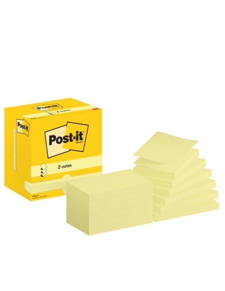 Pack de 12 blocs de 100 notes autocollantes repositionnables Post-It - Forme rectangulaire - 76 x 127 mm - Jaune clair