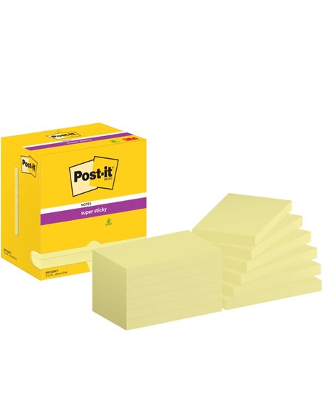 Post-It Super Sticky Pack de 12 blocs de 90 notes autocollantes repositionnables - Forme rectangulaire - 76 x 127 mm - Jaune cla