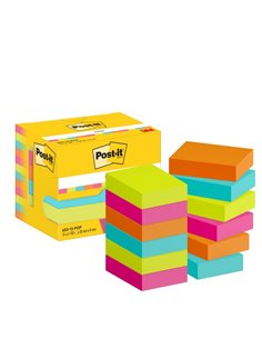 Pack de 12 blocs de 100 notes autocollantes repositionnables Post-It - Forme rectangulaire - 38 x 51 mm - Couleurs assorties