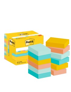 Pack de 12 blocs de 100 notes autocollantes repositionnables Post-It - Forme rectangulaire - 38 x 51 mm - Couleurs assorties