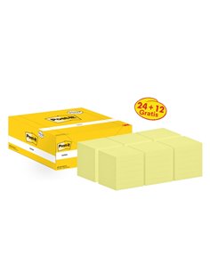 Pack de 36 blocs de 100 notes autocollantes repositionnables Post-It - Forme carrée - 76 x 76 mm - Jaune clair