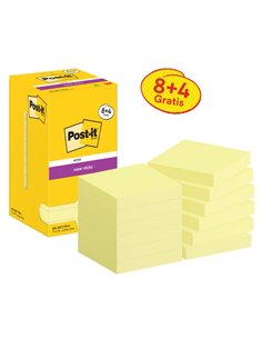 Post-It Super Sticky Pack de 12 blocs de 90 notes autocollantes repositionnables - 76 x 76 mm - Promotion 8 blocs + 4 offerts - 