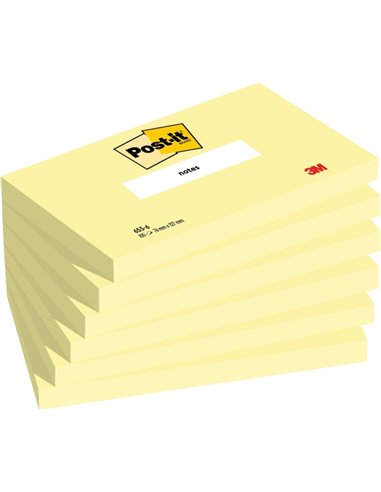 Post-It Pack de 6 blocs de 100 notes autocollantes repositionnables - Forme rectangulaire - 76 x 127 mm - Jaune clair