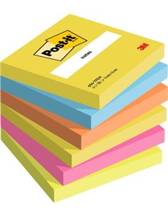 Lot de 6 blocs de 100 notes autocollantes repositionnables Post-It - Forme carrée - 76 x 76 mm - Couleurs assorties