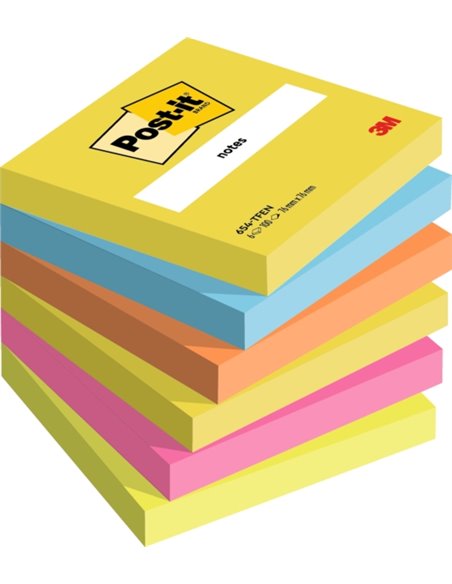 Lot de 6 blocs de 100 notes autocollantes repositionnables Post-It - Forme carrée - 76 x 76 mm - Couleurs assorties