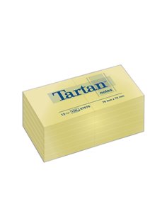 Pack Tartan de 12 blocs de 100 notes autocollantes repositionnables - 76 x 76 mm - 100 % PEFC - Jaune clair
