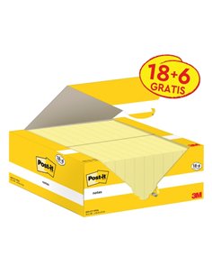 Lot de 24 blocs de 100 Post-It - Forme rectangulaire - 38 x 51 mm - Couleur jaune clair
