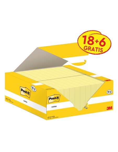 Lot de 24 blocs de 100 Post-It - Forme rectangulaire - 38 x 51 mm - Couleur jaune clair