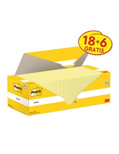 Pack de 24 blocs de 100 notes autocollantes repositionnables Post-It - Forme carrée - 76 x 76 mm - Jaune clair
