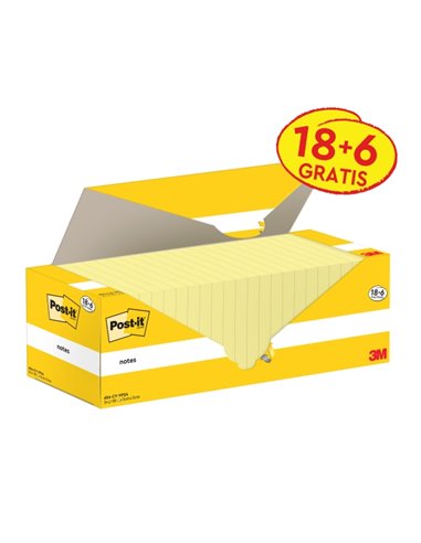 Pack de 24 blocs de 100 notes autocollantes repositionnables Post-It - Forme carrée - 76 x 76 mm - Jaune clair