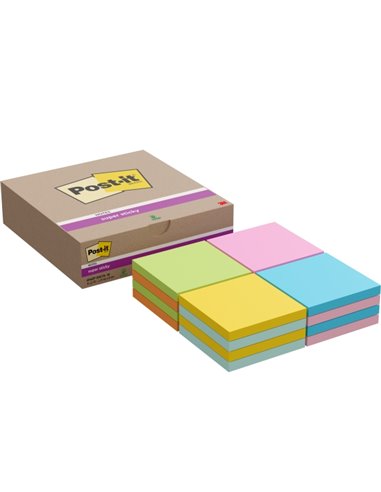 Post-It Super Sticky Pack de 16 blocs de 90 notes autocollantes repositionnables - 76 x 76 mm - Couleurs assorties