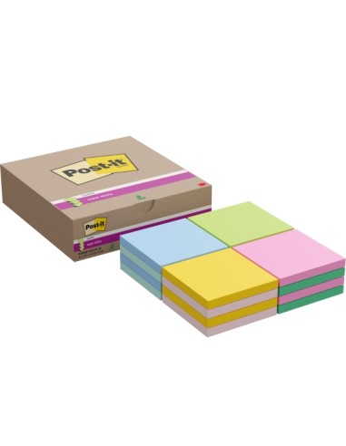 Post-It Super Sticky Pack de 16 blocs de 90 notes autocollantes repositionnables - Forme carrée - 76 x 76 mm - Zig-Zag - Couleur