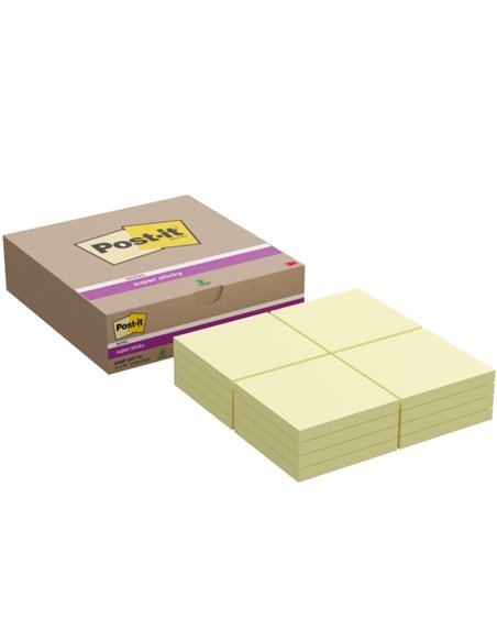 Post-It Super Sticky Pack de 16 blocs de 90 notes autocollantes repositionnables - 76 x 76 mm - Jaune clair