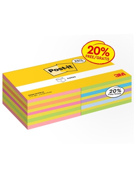 Lot de 2 cubes de 450 notes autocollantes repositionnables Post-It - Forme carrée - Couleurs assorties