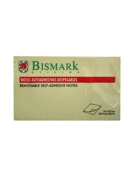 Bloc de 100 notes autocollantes Bismark 76 x 127 mm - Jaune