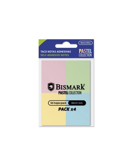 Bismark Lot de 4 blocs de 50 notes autocollantes 38 x 51 mm - 4 couleurs pastel