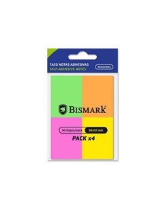 Bismark Lot de 4 blocs de 50 notes autocollantes 38 x 51 mm - 4 couleurs fluo