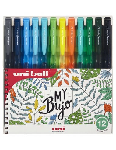 Lot de 12 stylos à bille rétractables Uni-ball Signo RT1 UMN-155N - Pointe de 0,7 mm - Encre gel améliorée - Grip en caoutchouc 