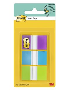 Distributeur d'index Post-It avec 60 marqueurs d'index repositionnables - Forme rectangulaire - Couleurs assorties