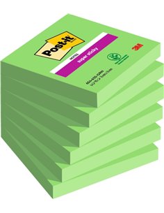 Post-It Super Sticky Pack de 6 blocs de 90 notes autocollantes repositionnables - 76 x 76 mm - 100 % PEFC - Vert