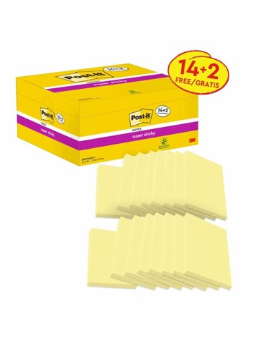 Post-It Super Sticky Pack de 16 blocs de 90 notes autocollantes repositionnables - Forme rectangulaire - 76 x 127 mm - Jaune cla