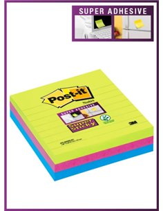 Post-It Super Sticky Pack de 3 blocs de 70 notes autocollantes repositionnables - 101 x 101 mm - 100 % PEFC - Couleurs assorties