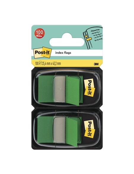 Lot de 2 distributeurs Post-It Index avec 50 marqueurs index repositionnables - Forme rectangulaire - Couleur verte