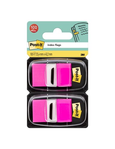 Distributeurs Post-It Index (lot de 2) avec 50 marqueurs repositionnables - 25,4 x 43,2 mm - Rose