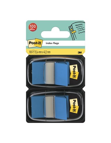 Lot de 2 distributeurs Post-It Index avec 50 marqueurs index repositionnables - Forme rectangulaire - Couleur bleue