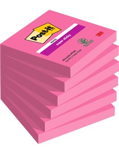 Post-It Super Sticky Pack de 6 blocs de 90 notes autocollantes repositionnables - Forme carrée - 76 x 76 mm - Rose