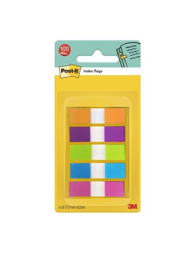 Distributeur d'index Post-It avec 100 marqueurs d'index repositionnables - Forme rectangulaire - Couleurs assorties