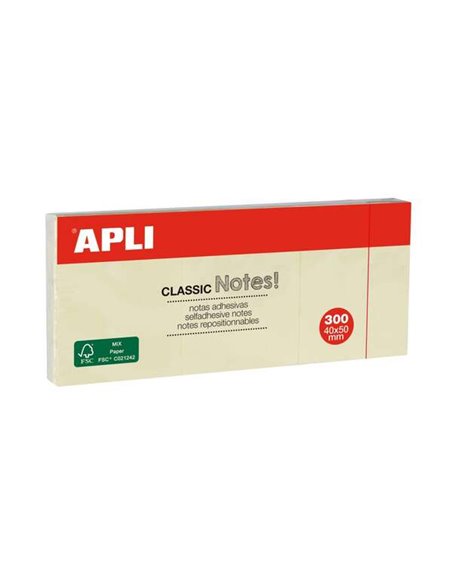 Apli Classic 3 blocs de 100 notes autocollantes 40 x 50 mm - Jaune