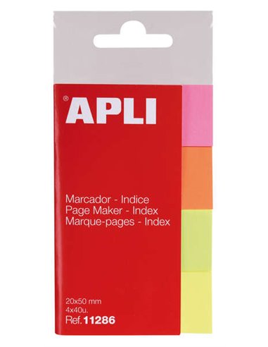 Pack de 160 index adhésifs Apli 50x20mm - 40 index par couleur - Faciles à décoller - Organisez vos documents - Couleurs jaune, 