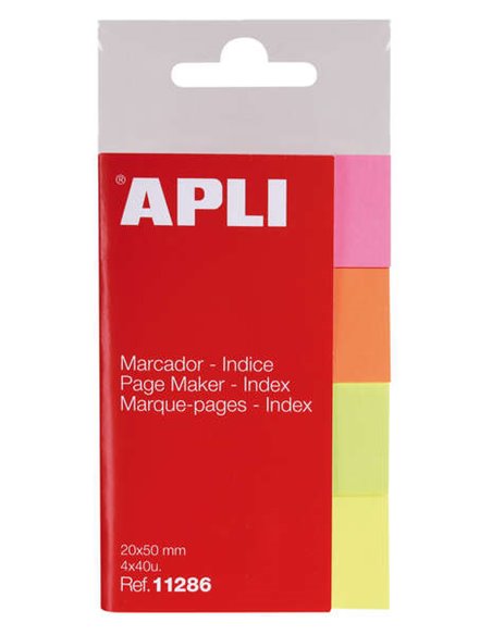 Pack de 160 index adhésifs Apli 50x20mm - 40 index par couleur - Faciles à décoller - Organisez vos documents - Couleurs jaune, 