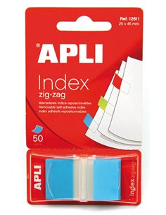 Index adhésifs Apli Zigzag 45 x 25 mm, distributeur de 50 unités - Application facile - Design zigzag - Adhésif de qualité - Ble