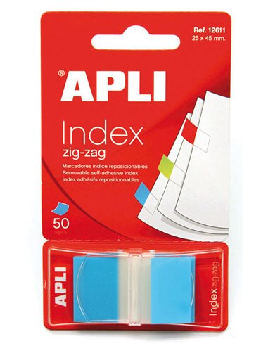 Index adhésifs Apli Zigzag 45 x 25 mm, distributeur de 50 unités - Application facile - Design zigzag - Adhésif de qualité - Ble