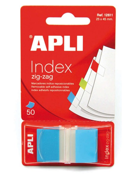 Index adhésifs Apli Zigzag 45 x 25 mm, distributeur de 50 unités - Application facile - Design zigzag - Adhésif de qualité - Ble