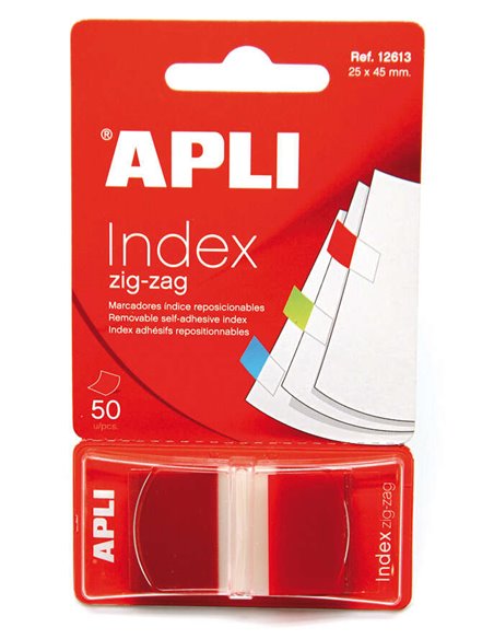 Index adhésifs Apli Zigzag 45 x 25 mm, distributeur de 50 unités - Application facile - Motif zigzag - Rouge