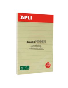 Notes autocollantes classiques Apli avec lignes 100 x 150 mm - Bloc de 100 feuilles - Adhésif de haute qualité - Faciles à décol
