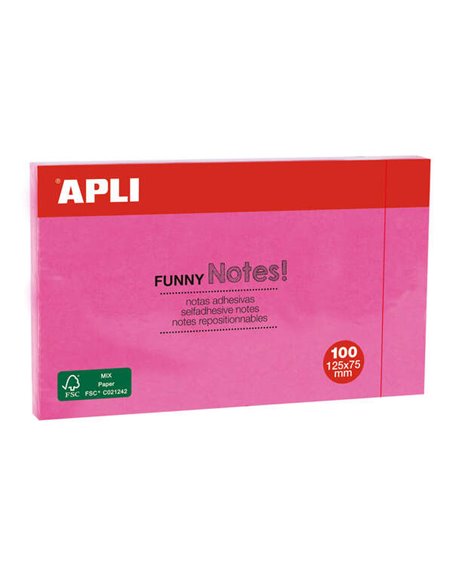 Notes autocollantes amusantes Apli 125 x 75 mm - Bloc de 100 feuilles - Adhésif de qualité - Facile à décoller - Rose fluo