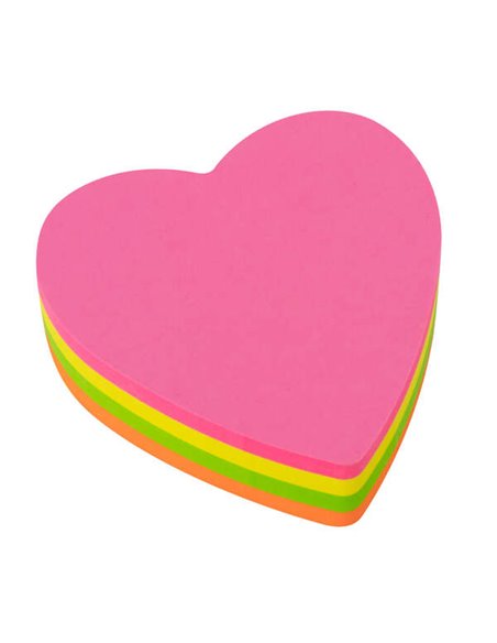 Bloc de 200 notes autocollantes cœur Apli 70 x 70 mm - 50 notes par couleur - Couleurs fluorescentes