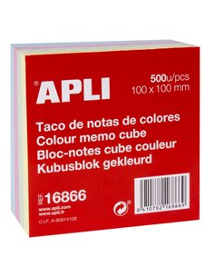 Apli Taco de 500 notes 100 x 100 mm - Idéal pour notes et rappels - Format pratique - Couleurs pastel