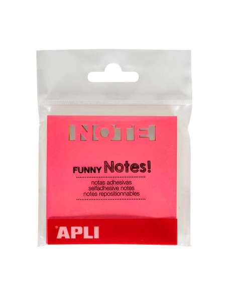 Bloc de 75 feuilles de notes autocollantes découpées Apli 75 x 75 mm - 3 couleurs fluorescentes assorties - Ultra collantes - Co