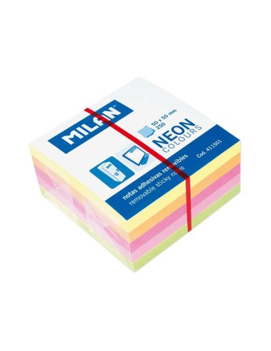 Bloc de 250 mini-notes autocollantes Milan - Amovibles - 50 mm x 50 mm - Couleurs assorties