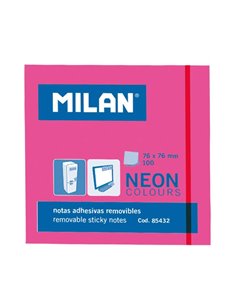 Bloc de 100 notes autocollantes Milan - Amovibles - 76 mm x 76 mm - Rose fluo