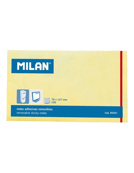 Bloc de 100 notes autocollantes Milan - Amovibles - 76 mm x 127 mm - Jaune clair